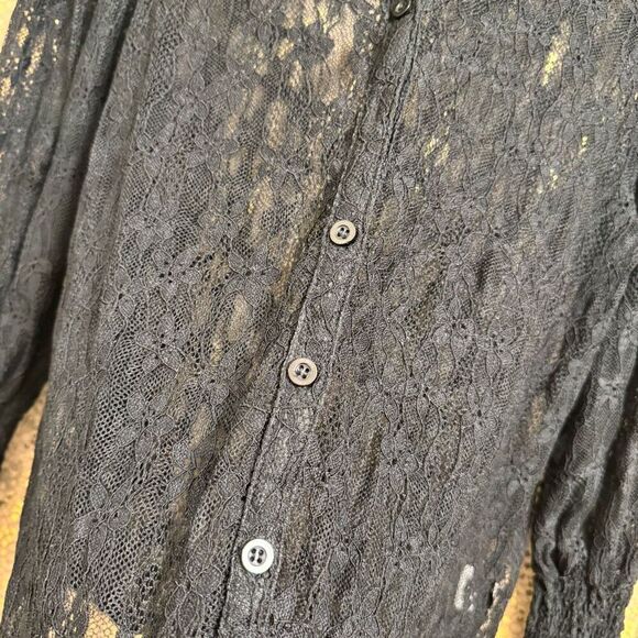 Amber Skies Black Lace Witchy Goth Button Up Sheer Long Sleeve Top Small - Picture 4 of 8